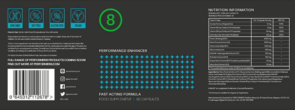 Performer 8 Supplement facts
